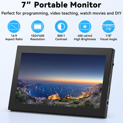 Ransanx 7 Inch Mini Monitor Small Monitor with Capacitive Touch Screen 1024 * 600 High Pixel Display Full View HDMI- IPS Monitors Portable for Raspberry Piscreen 、for BB Black、for Banana Pi etc