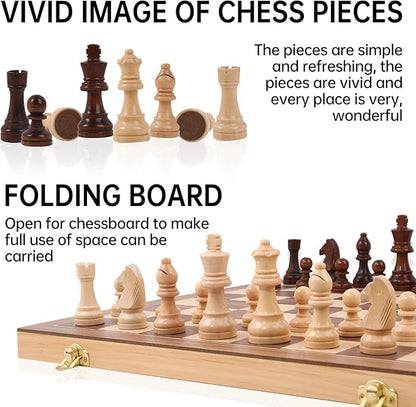 15 Staunton Chess Set with Travel Case - Professional Tournament Wooden Board 2 Extra Queens &amp Storage Bag for Dad Portable Magnetic Chess Game for Camping/Clubs