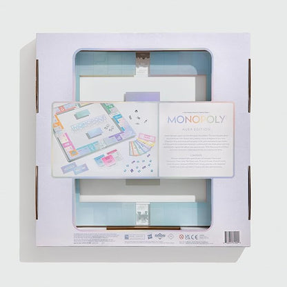 WS Game Company Monopoly Aura Edition Iridescent Tempered Glass Board Crystal-Clear Acrylic Houses Metallic Tokens Foil Cards &amp Tray Family Board Games for 2-6 Players Ages 8+