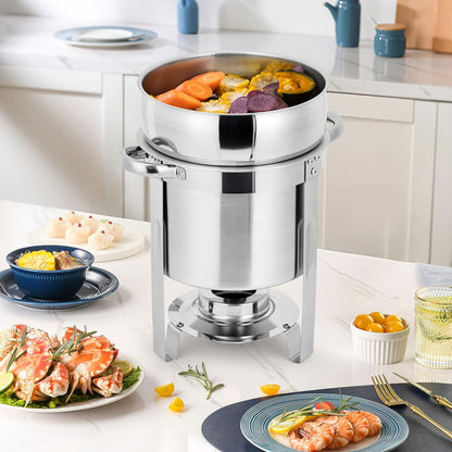 Commercial 11QT Soup Chafer Set, 2 Pack Stainless Steel Round Food Warmers Set with Pot, Notched Lids & Fuel Containers, Soup Warmers Ideal for Buffet Service & Event Catering