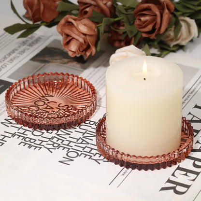 CHOCSTAY Glass Pillar Candle Holder, 4" Candle Plates Set of 3, Glass Candle Holders for Wedding, Party, Holiday, Home Decor, Table Centerpiece