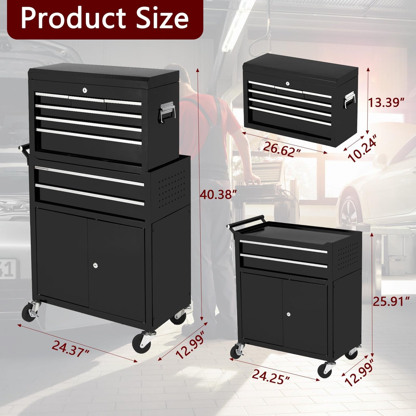 8-Drawer Rolling Tool Chest, 2-in-1 High Capacity Tool Storage with Detachable Top Cabinet, Locking System, Wheels and Liners for Garage, Workshop, Blue