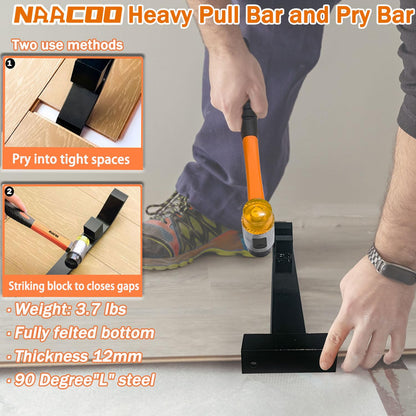 NAACOO Laminate/Vinyl Flooring Tools, Heavy Tapping Block - Knock 1-2 Times, Heavy Pull Bar, 20pc Upgrade Flooring Spacers, Rubber Mallet - Professional 6 in 1 Floor Installation Kit.