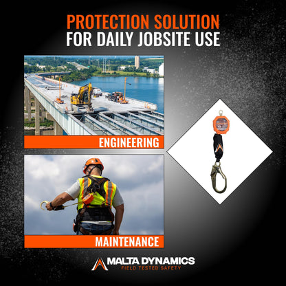 Malta Dynamics Pygmy Hog 11-Foot Self-Retracting Lifeline (SRL) – OSHA & ANSI Compliant Fall Protection Retractable Lanyard with Rebar Hook – Class 1-P, Lightweight, Durable, 310 Pound Capacity