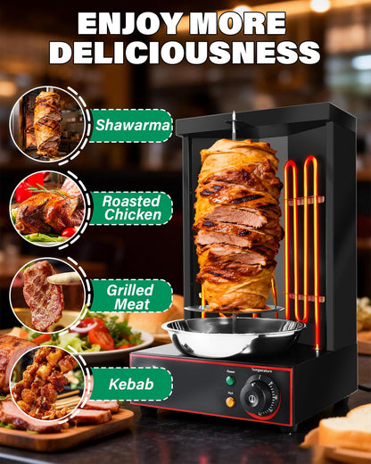BNDHKR Electric Shawarma Grill Machine Countertop Rotisserie Turkey Maker Vertical Barbecue Oven with Temperature Control for Commercial/Household 122℉-572℉ 110V Black