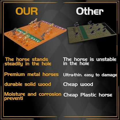 Horse Race Board Game Racing Game Thickened Solid Wood with 11 Luxurious Durable Classic Metal Horses with 4 Dice and 2 Boxes of Cards Horse Racing Game (Red Peach Rectangle
