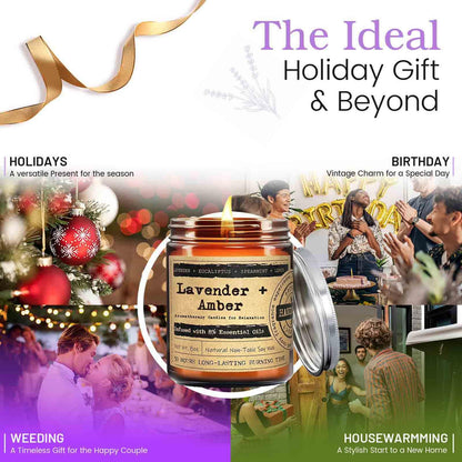 KOTKAS Amber Lavender Eucalyptus Candles for Home Scented - Aromatherapy Soy Candles Non Toxic Calming Candle Gifts for Women Relaxation Stress Relief Soothing Yoga Meditation Spa Bath Relaxing, 8oz