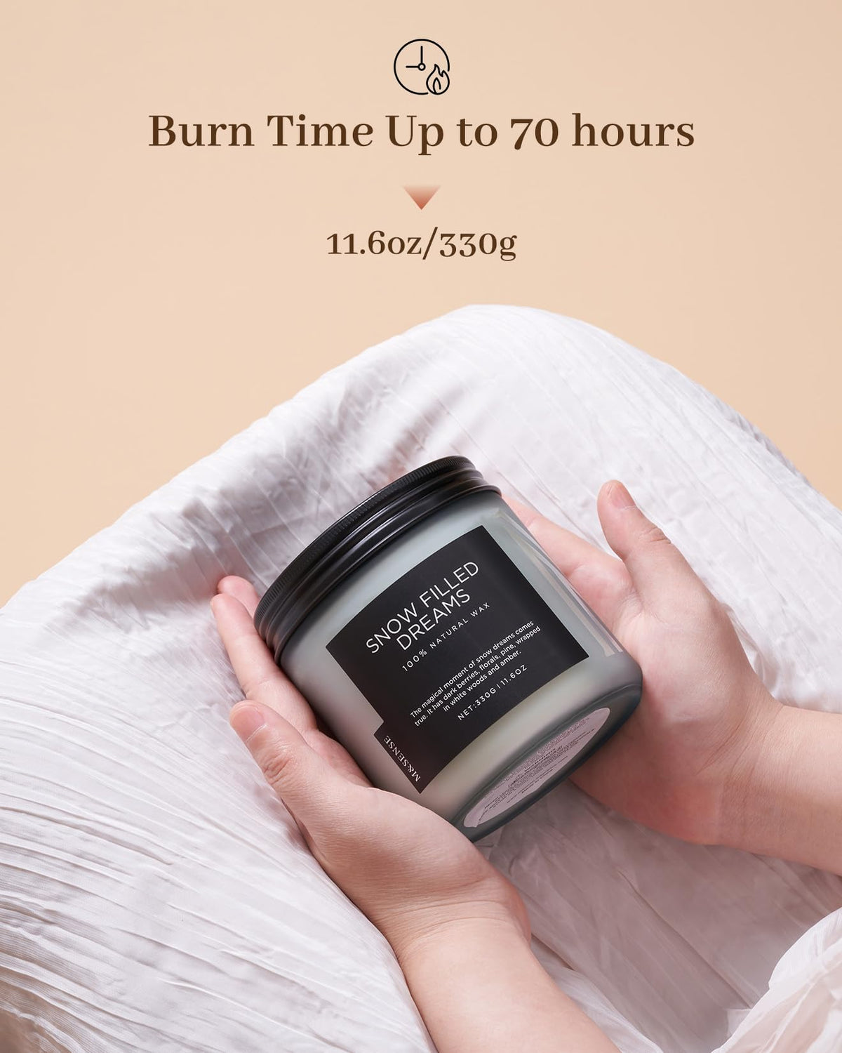 M&SENSE Snow Filled Dreams Winter Scented Candle, 11.6oz Natural Soy Wax 70 Hours Long Lasting 2 Cotton Wick Aromatherapy Gifts for Home Decor,Clean Candle for Men and Women