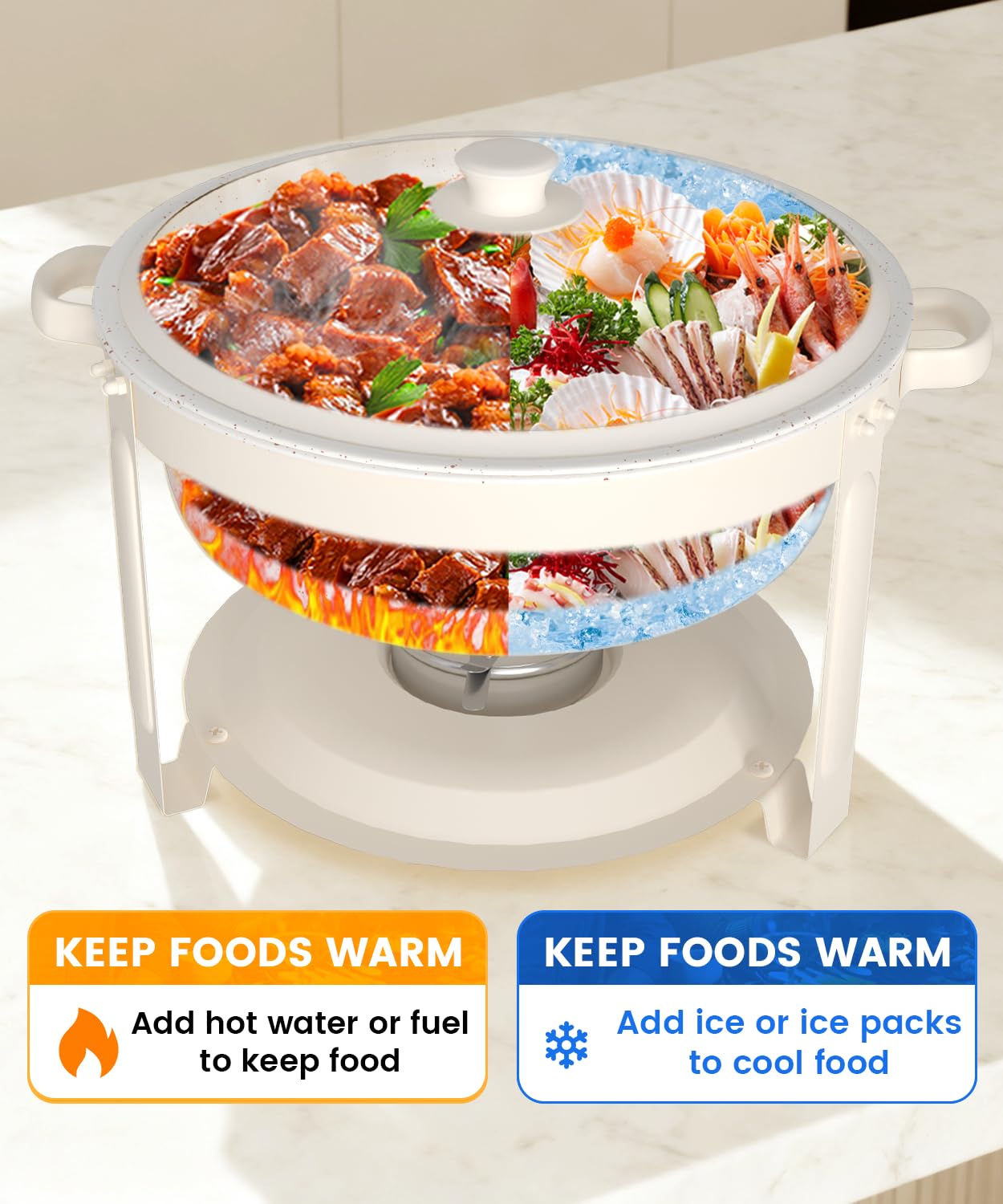 IMACONE Chafing Dishes for Buffet, 4 Pack 6QT White Chafing Dish Buffet Set, Maifanite-Coated Stainless Steel Chafer Set with Glass Lid, Rolled Edge Buffet Warmers for Parties, Weddings & Catering