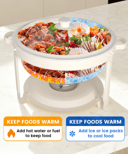 IMACONE Chafing Dishes for Buffet, 4 Pack 6QT White Chafing Dish Buffet Set, Maifanite-Coated Stainless Steel Chafer Set with Glass Lid, Rolled Edge Buffet Warmers for Parties, Weddings & Catering