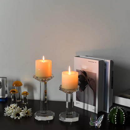 DONOUCLS Crystal Candlestick Holders Set of 2, Clear Crystal Taper or Pillar Candles Holders, Table Centerpieces for Party and Wedding Decoration(6''/8'' Tall)