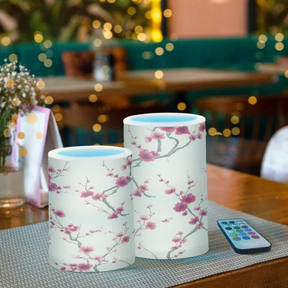 panksolu Flickering Flameless Candles, Red Cherry Blossom LED Candles with Remote Timer, Battery Operated Candle for Valentine Wedding Halloween Christmas Decor - Set of 2