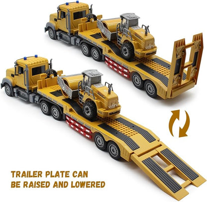 RC Semi Truck Remote Control Semi Truck and Trailer Toy 22.5 Inch 2.4Ghz Semi Truck Toy with Sound and Lights Road Roller Model 1/24 RC Construction Vehicles Toy for Adults &amp Kids Boys