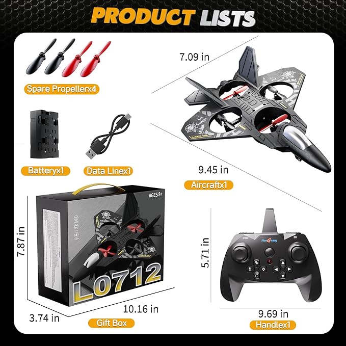 Foam Remote Control Airplane Drone for Kids Ages 8-12 Remote Control Jet with Lights 360° Flips Auto Hover Headless Mode One-Key Take Off &amp Landing Outdoor Flying Toy Gift for Boys