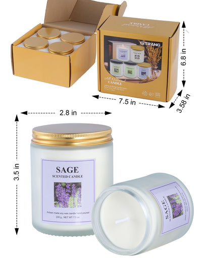 GITRANG 4 Pack Sage Candle Set, 30 oz 200 Hour Home Aromatherapy Jar Candles, Long Lasting Aromatherapy Candles for Bedrooms Yoga Rooms Lounges Gardens Patios Balconies and Camping