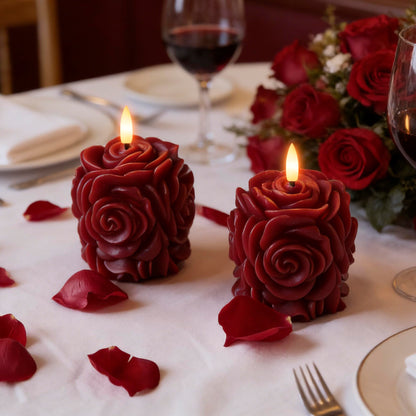 AFINETH Rose Flameless Candles with Remote, Valentines Battery Operated Candles, Real Wax Red LED Flower Candles Valentine's Day Mothers Day Gifts for Her Wife Mom Home Party Decor, 2 Pack