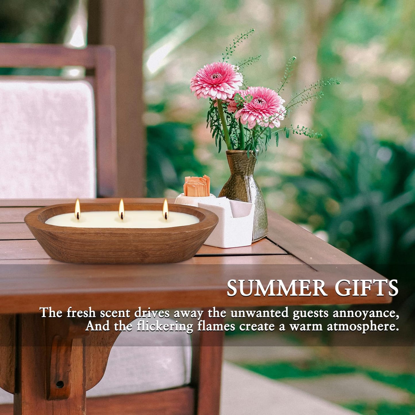 Citronella Scented 3-Wick Candle (8oz) Oval Wood Bowl Candle, Clean Burning & Smokeless, Decorative Soy Blend Candle for Home, Patio, Garden, Summer Gift.