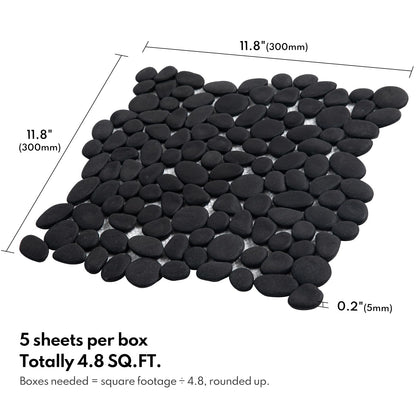 Lovdeco Pebble Tile Shower Floor, Mosaic Pebble Backsplash for Wall, Stone Tiles for Bathroom and Outdoor Garden, 5 Sheets, Black