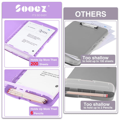 Sooez Clipboard with Storage, High Capacity Nursing Clipboard with Pen Holder, Clip Boards 8.5x11 with Storage, Low-Profile Clip, Lightweight Plastic Clipboard for Teachers, Lawers, Office Workers