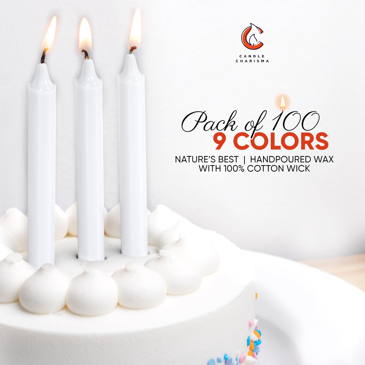 Candle Charisma 100 White Spell Candles - 4" Unscented Paraffin Chime Candles, Smokeless & Dripless, Colored Candles, 1.5 Hours Burn Time 0.4" Thick Taper Candles for Rituals,Birthdays and Parties