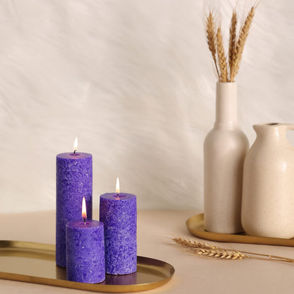 PROSPERRO LUMO by Parkash Candle Set of 3 Fragrace Pillar Candles Marble Finish (Purple - Lavender Fragrance)