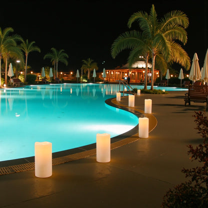 Eldnacele 8" × 4" Waterproof Outdoor Large Flameless Candles Remote and Timer, Battery Operated White Plastic LED Flickering Pillar Candles 2 Pack Dinner Wedding Porch Garden Lanterns Home Decor