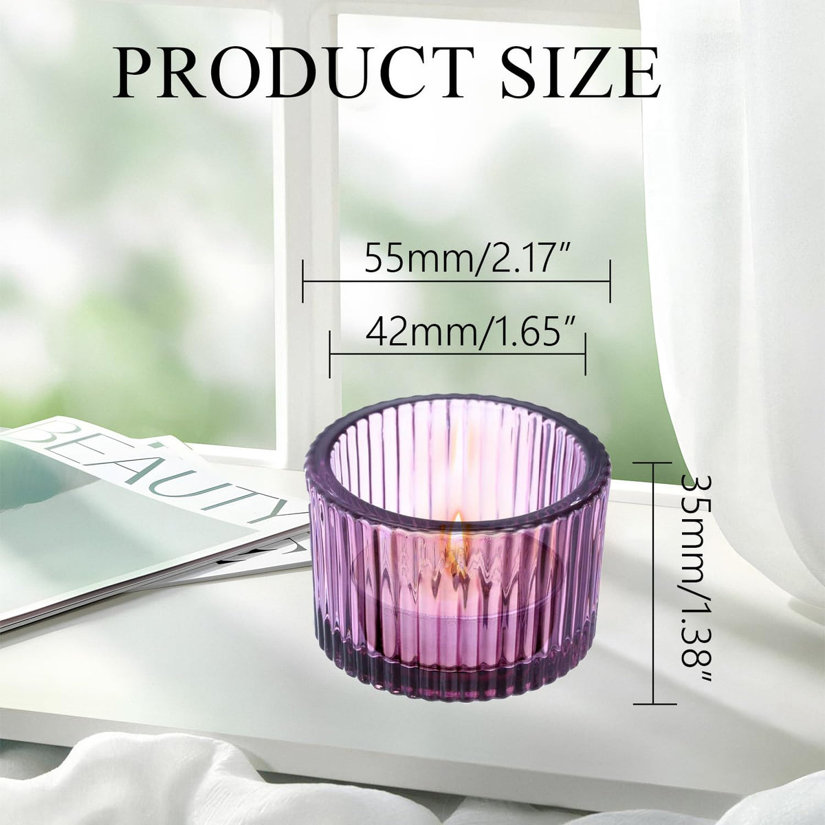 2 Pcs Tealight Candle Holder,Votive Candle Holders Glass Candle Holders Tea Lights Candle Holder for Table Centerpiece Decor Party&Home,Wedding Deco (Purple)