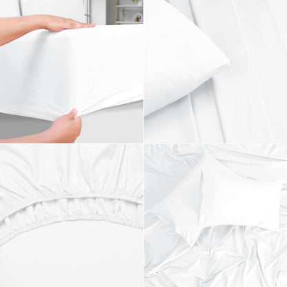 GLAMBURG Cotton Rich Queen Sheet Set - 4 Piece Deep Pocket Bedding Sets Queen with Marrowing - Ultra Soft, Wrinkle Resistant, Quick Dry, Easy Care Queen Sheets - White