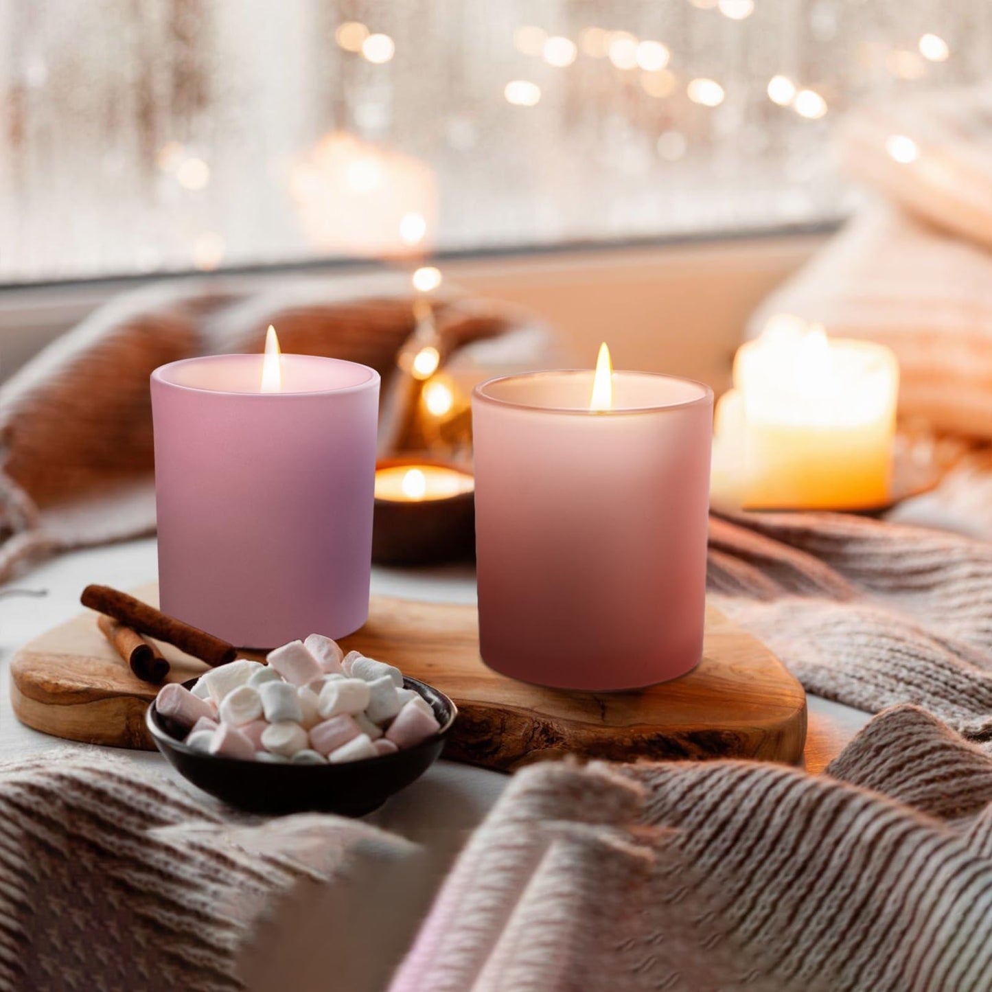 SHOWIN 10 OZ Thick Candle Jars for Making Candles 15 Pcs, Empty Jars with Wood Lids for Candle Making, Sample Container, Frosted Pink