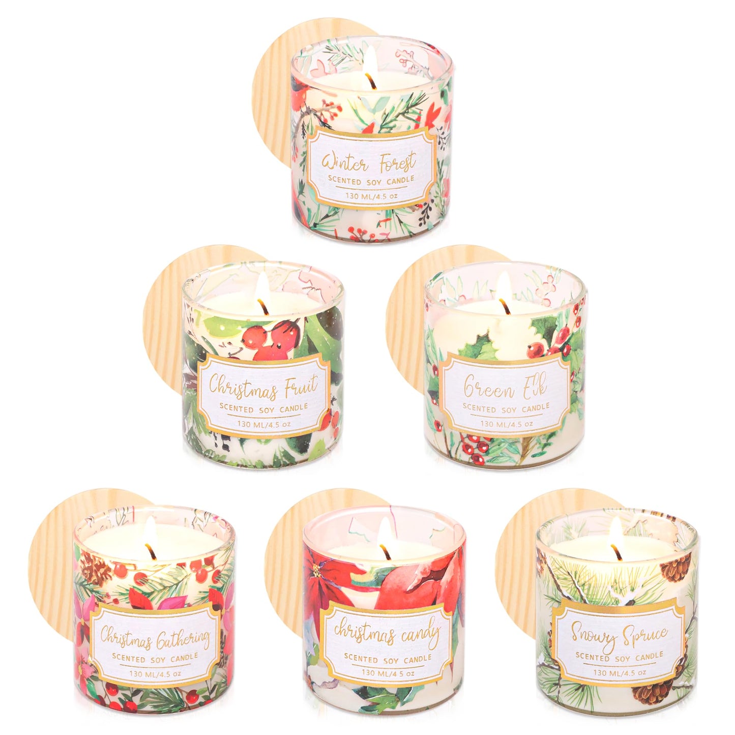 Cafemoon Christmas Jar Scented Candles: 4.5oz Soy Wax Scented Candles, Glass Jar Candles with 6 Fragrances, Aromatherapy Candles for Women, Christmas Gift, Home Decor