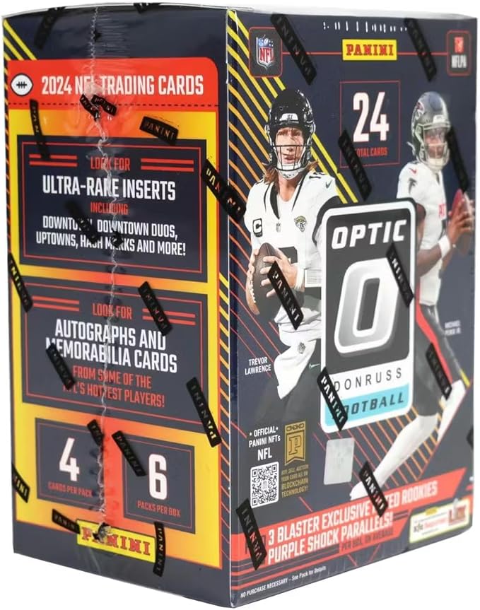 2024 Panini Donruss Optic Football Trading Card 6-Pack Blaster Box (Three Rated Rookies Purple Shock Per Box)