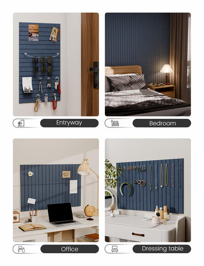 Felt Bulletin Board Tiles -28"x18" with 40 Adhesive Tabs, Cork Board Alternative for Office Decor, Push Pin Board Wall Organizer 6-Pack (Navy Blue)