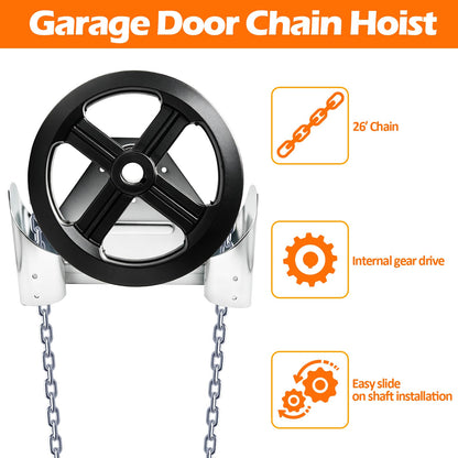 ‎NULTRUMA Garage Door Chain Hoist, 1:1 Reduced Drive Heavy Duty Wall Mounted Jackshaft Hoist Opener with 26ft Long Chain, for Roll Up Doors, Roller Shutters, Warehouses & Direct Drive Garage Doors