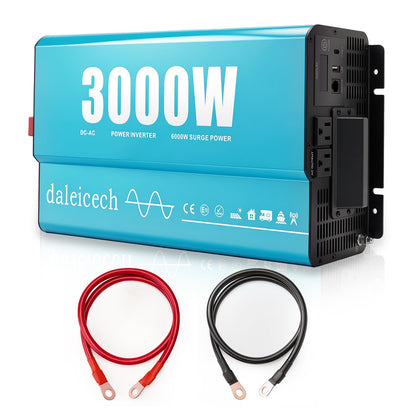 3000W Pure Sine Wave Inverter 12V DC to 120V AC, 6000W Peak, Heavy Duty Power Inverter for Semi Truck RV Off-Grid Solar Home Backup, Dual AC Outlets, Remote & LCD Ready