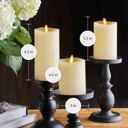 Luminara Realistic Flameless LED Set of 3 Ivory Pillar Candles, Home Safe Moving Flame Melted Top Illumination, Battery Operated Remote Control w/Timer