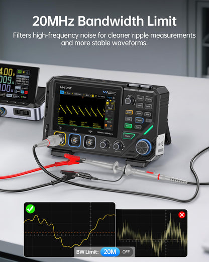 FNIRSI 2D15P 100MHz Digital Oscilloscope Multimeter DDS Signal Generator 3 in 1, 2CH Automotive Oscilloscope Multimeter 19,999 TRMS Counts, 500MS/s Sampling, 4.3'' Touch Screen