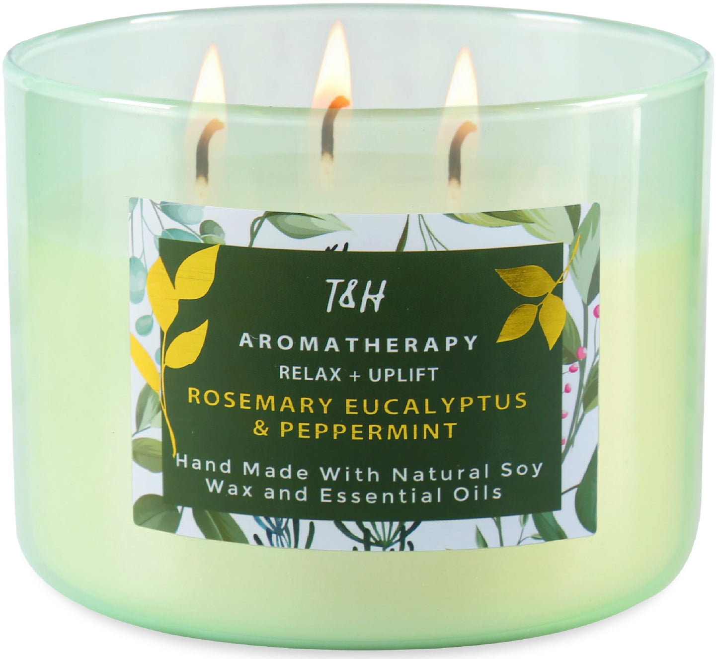Rosemary Eucalyptus Peppermint 3 Wick Candle for Home Scented | 15.8 oz Large Soy Candle | Spa Aromatherapy Candles for Home Stress Relief | Clean Burn | Gift for Women & Men