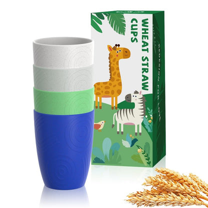 Homienly Drinking Glasses & Everyday Kids Tumblers Wheat Straw Cups 4-Pack Set | Textured Reusable Plastic Cups Essential Kitchen Cups | Dishwasher Safe for Party, Home, Camping (12 oz, Island Color)