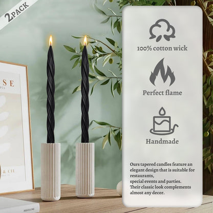 Handmade Unscented Long Spiral Taper Candle Black 10 Inch Smokeless Tall Twisted Candlesticks Elegant Design for Home Weddings Festive Seasons Décor