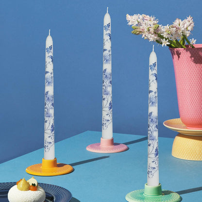 Blue and White Porcelain Taper Candles 10 inch - 2 Pack Chinoiserie Taper Candles Lotus Pattern Printed Smokeless, Unscented Perfect for Home Decor, Weddings, and Special Occasions