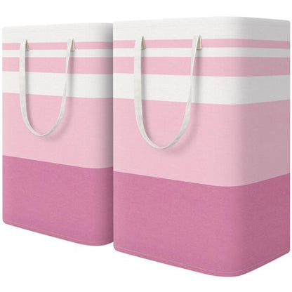 HomeHacks 2 Pack Large Laundry Baskets, Waterproof, Freestanding Laundry Hampers, Collapsible Clothes Hamper with Reinforced Handles in Laundry, College Dorm, Bathroom, Bedroom (Pink, 75Lx2)