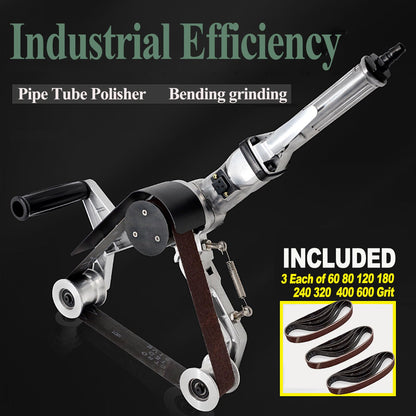 Professional Round Tubing Pipe Sander, Metal Air Pipeline Polishing Machine, Pneumatic Steel Pipe Grinder, Variable Speeds with 8PCS Sanding Belts for Burnishing Finishing Rust Removal