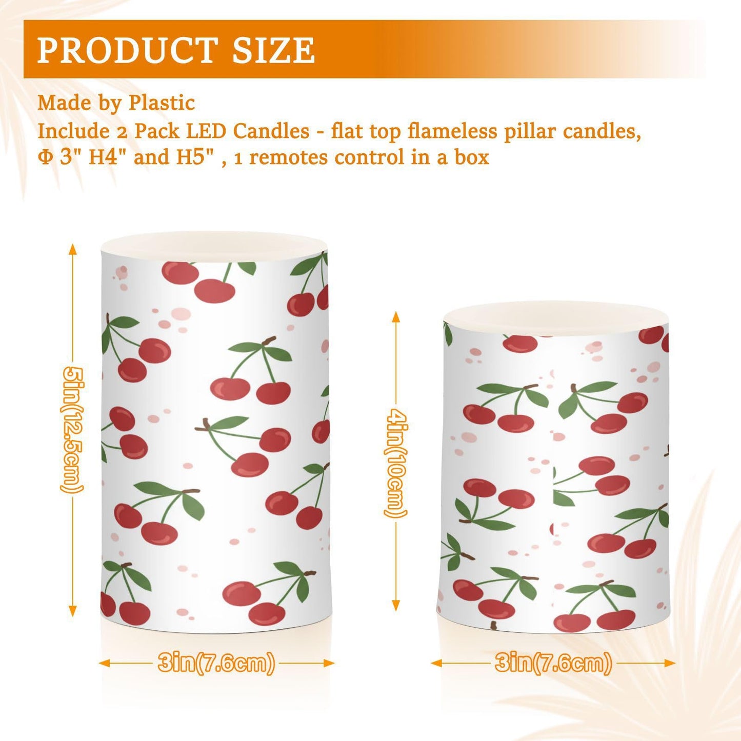 ALAZA Cherries Flickering Flameless Candles Battery Operated with Remote Timer,Tea Light Candles LED Pillar Votive Candles Set of 2 for Outdoor Indoor Decorations195