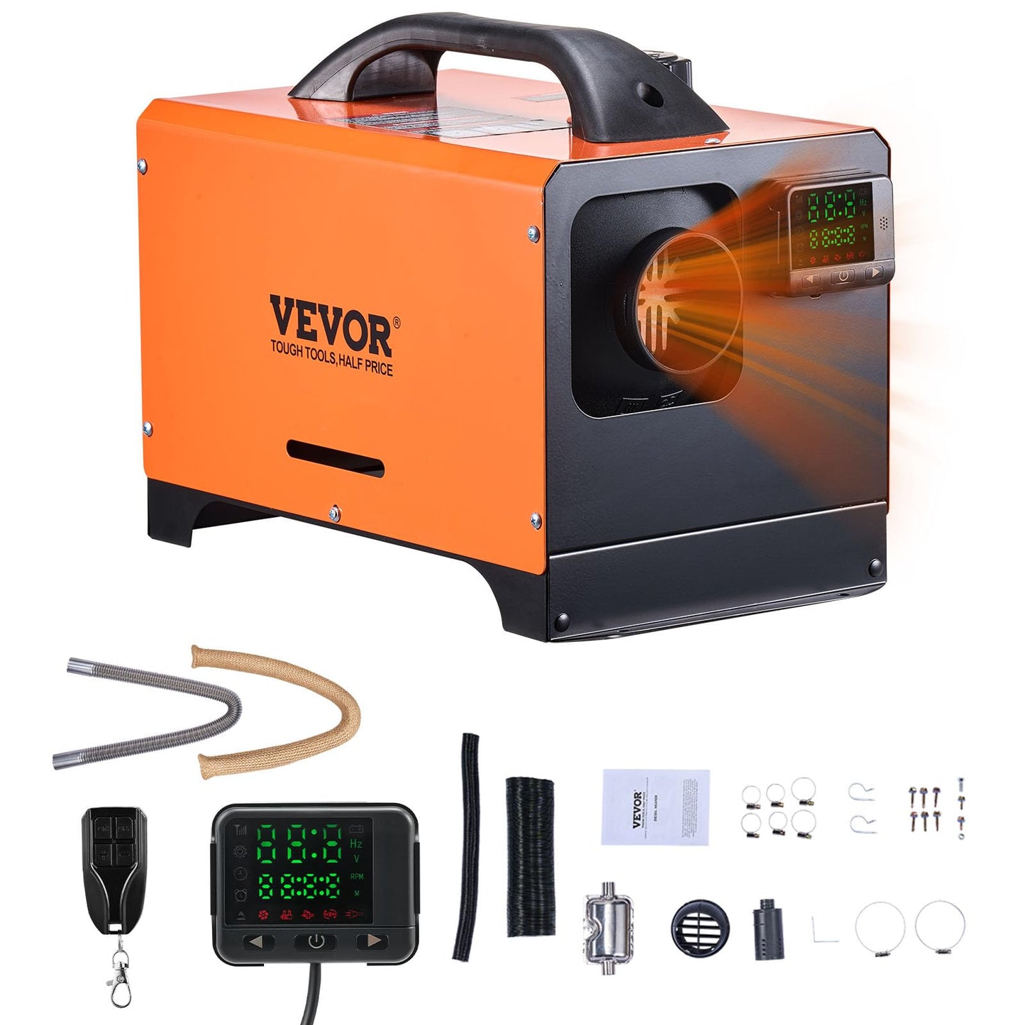 VEVOR Diesel Heater, 12V All-in-one Diesel Air Heater with Remote Control and LCD Display, 5L Fuel Tank Fast Heating Portable Diesel Parking Heater for RV, Truck, 8KW, Basic, Orange