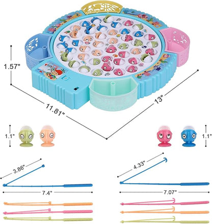 Magnetic Fishing Game Toys Rotating Board Game with Music Including 45 Fishes and 8 Fishing Poles Christmas Party Game Toys for Kids Age 3 4 5 6 7 and Up