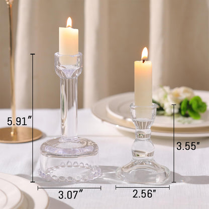 Lanttu Glass Candlestick Holders Set of 6 Clear Taper Candle Holder Bulk Crystal Candle Holders for Wedding, Table Centerpiece, Home Decoration
