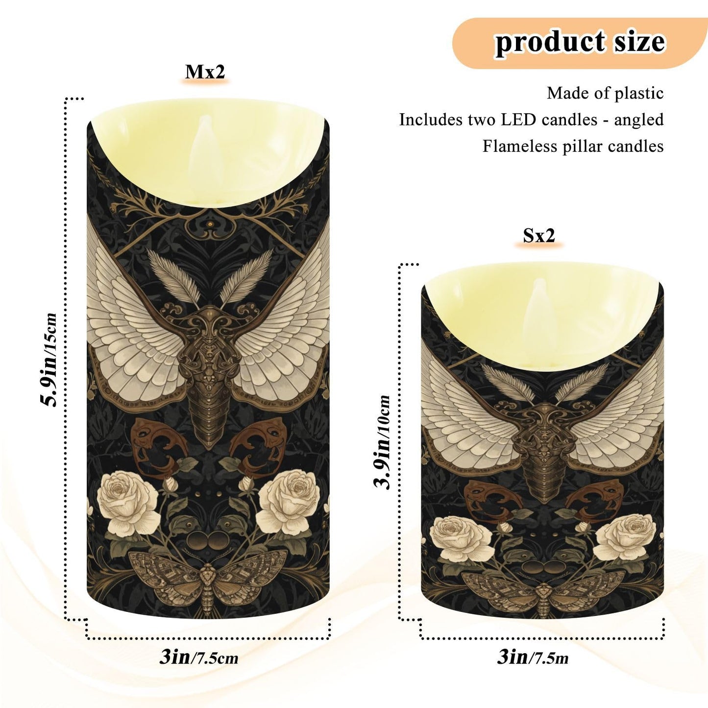 ALAZA Gothic Pattern Flameless Candles with Remote Timer,LED Flickering Battery Operated Electric Pillar Tea Light Candles for Wedding Table Christmas Decorations 3" x5.9"