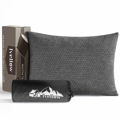 Ivellow Memory Foam Travel Pillow Compressible Camping Pillow for Sleeping Shredded Memory Foam Pillow Compact Firm Supportive Travel Pillow for Adults Kids Outdoor Backpacking Hiking Essential Gear-S