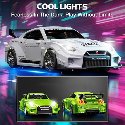 1/43 Scale RC Drift Car Mini GTR35 RC Model Car 2.4GHz 4WD RC Alloy Vehicles with Gyro &amp LED Lights for Adults Hobby Toys (Gray)