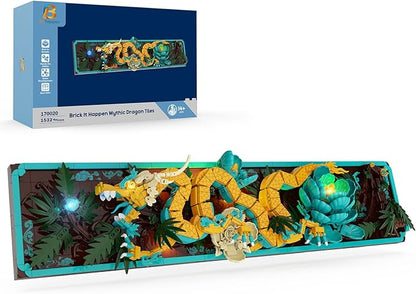 Mythic Dragon Tiles Building Blocks Set with LED Lights Divine Loong 3D Wall Art Building Toys 170020 with Flowers 1532 Pcs Dragon Relief DIY Model Kit for Adult Creative Gifts &amp Decor